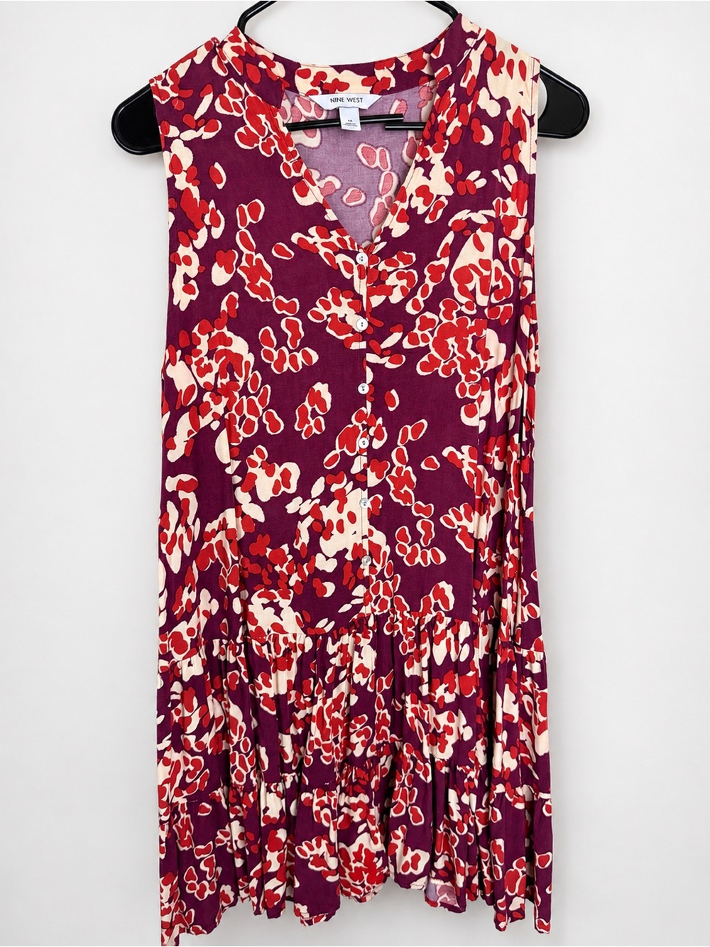 Nine West Plum Red and Cream Floral Sleeveless Tunic